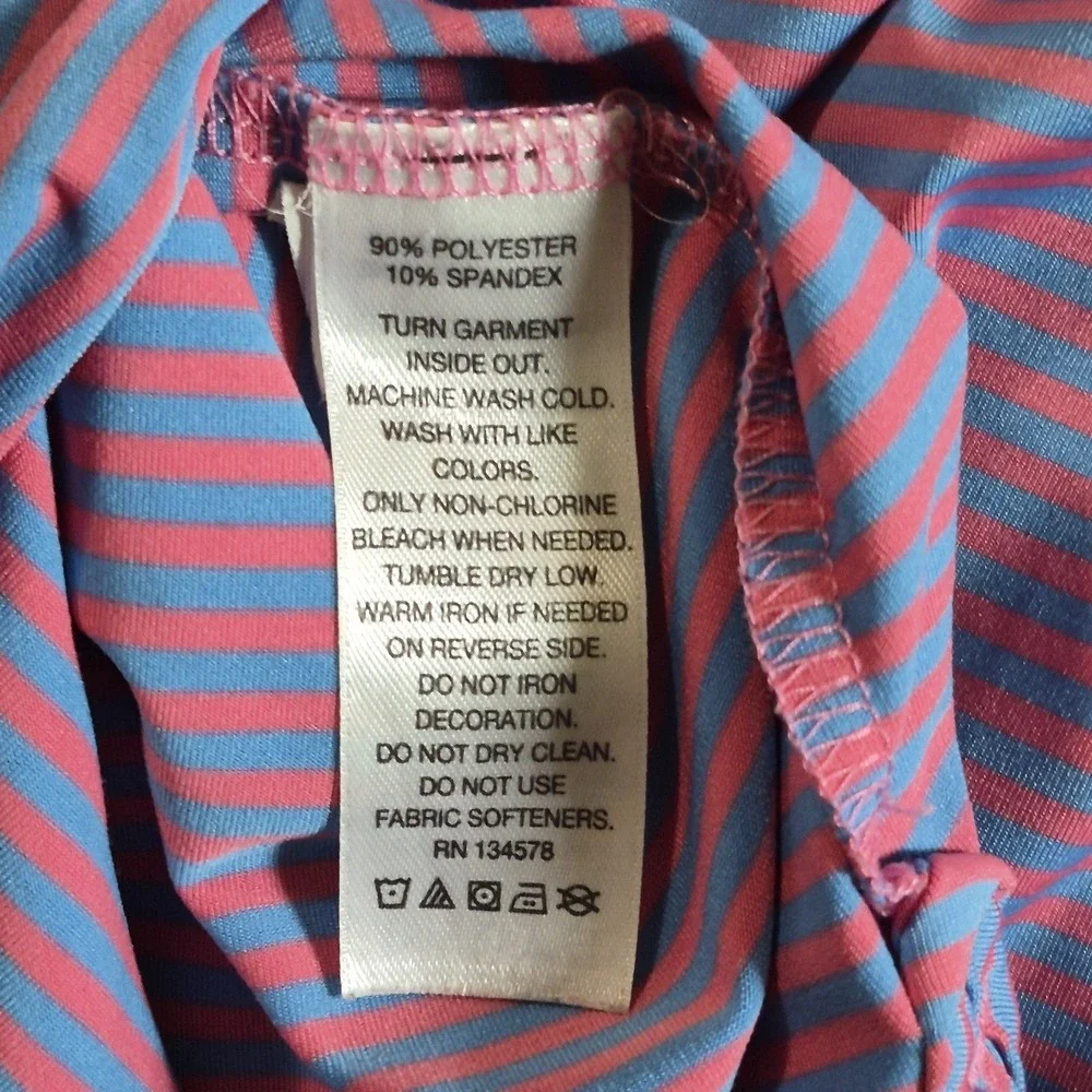 Vineyard Vines Performance Polo Short Sleeve Shirt XL Blue Pink Stripes Whale